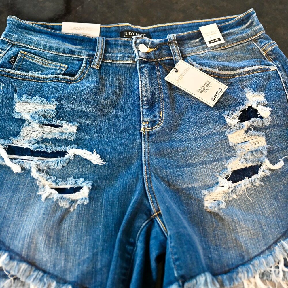 Judy Blue Distressed Blue Jean Shorts